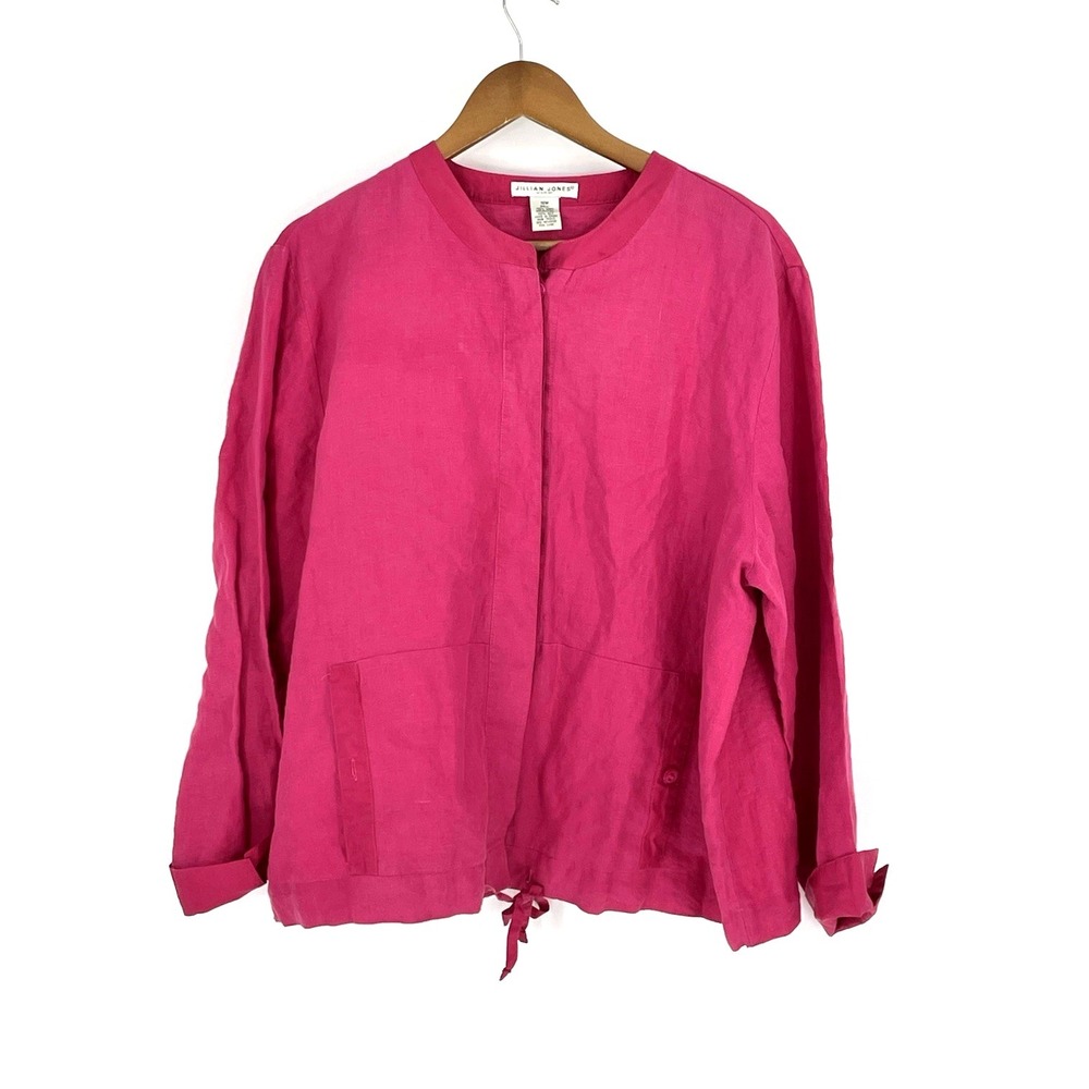 Jillian Jones 100% Linen Silk Trim Button‎ Up Magenta Top Shirt Shacket Sz 18W
